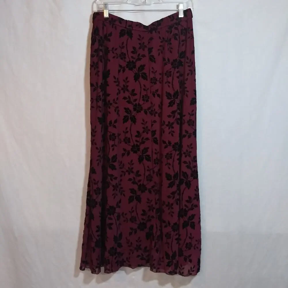 BTFBM Wine Red Velvet Floral Midi Skirt Dark Fem Size XL